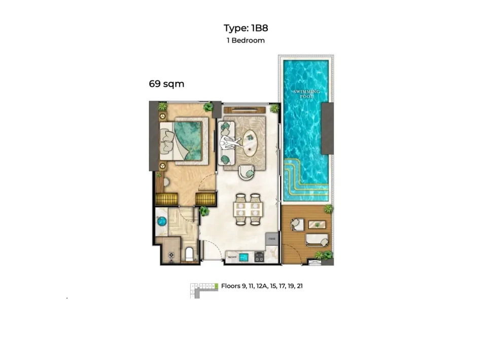 1-Bedroom Condo at The Riviera Palm Beach Wongamat, Pattaya