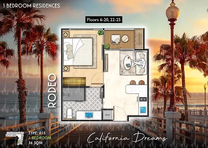 Квартира с 1 спальней и видом на бассейн в The Riviera Santa Monica, Джомтьен