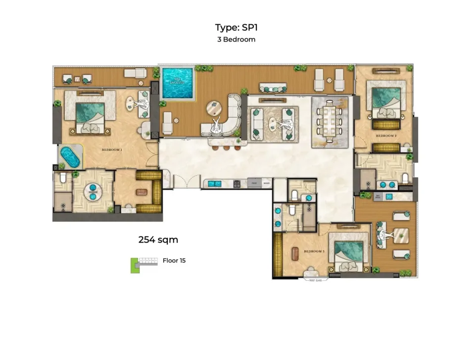 Квартира с 3 спальнями и террасой в The Riviera Palm Beach Wongamat, Паттайя