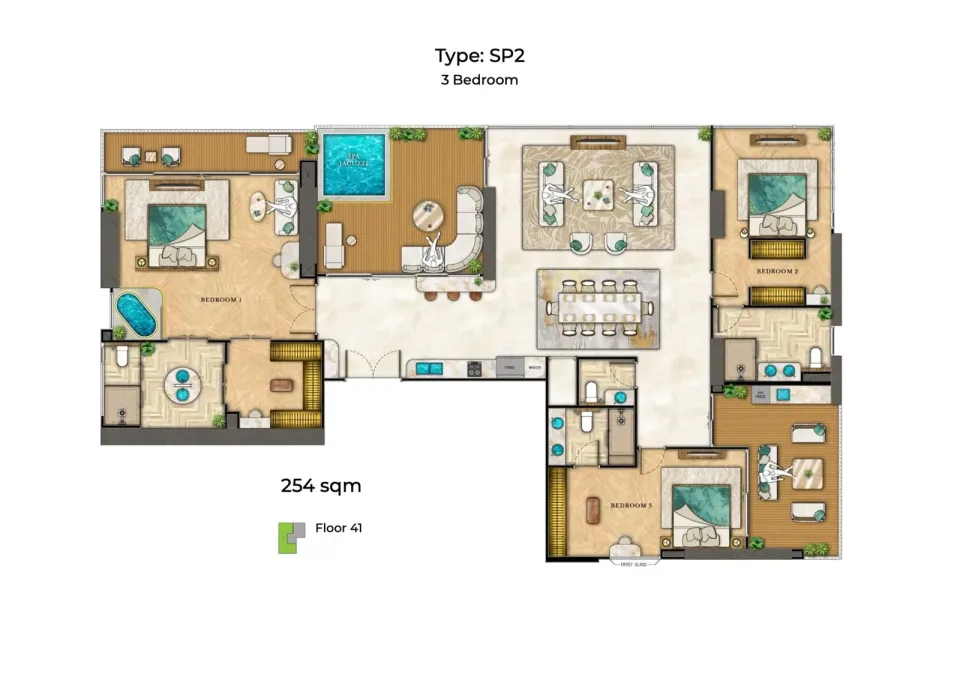 Квартира с 3 спальнями и террасой в The Riviera Palm Beach Wongamat, Паттайя