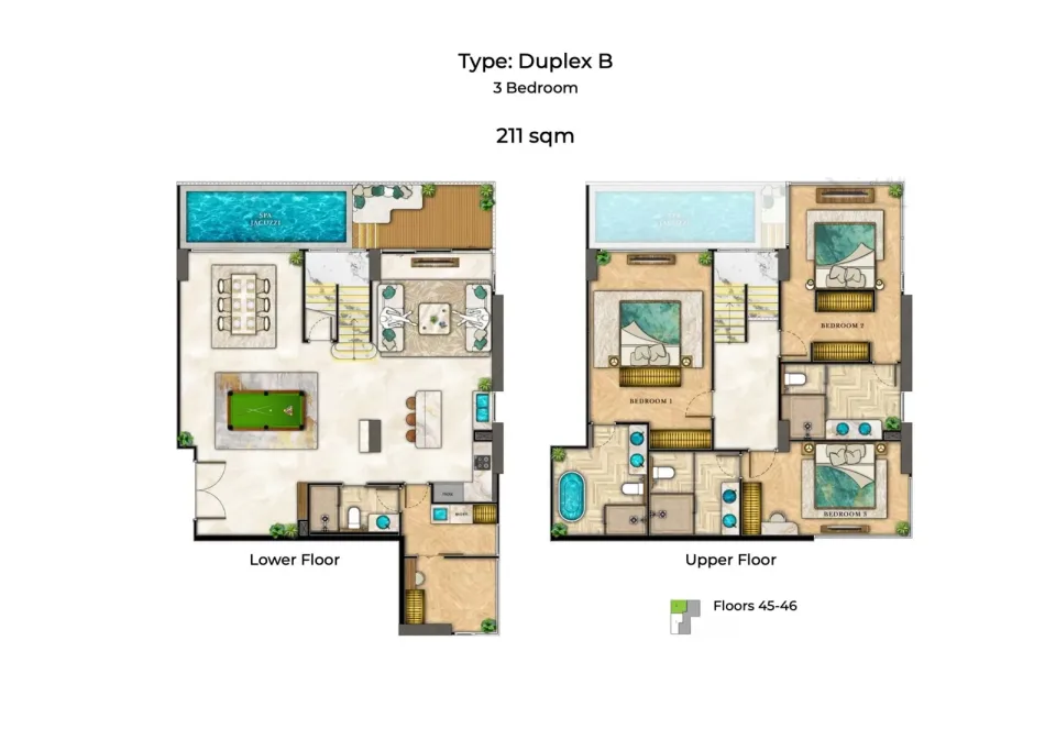 Квартира с 3 спальнями и террасой в The Riviera Palm Beach Wongamat, Паттайя