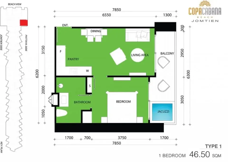 1-Bedroom Condo with Sea View at Copacabana Beach Jomtien, Jomtien
