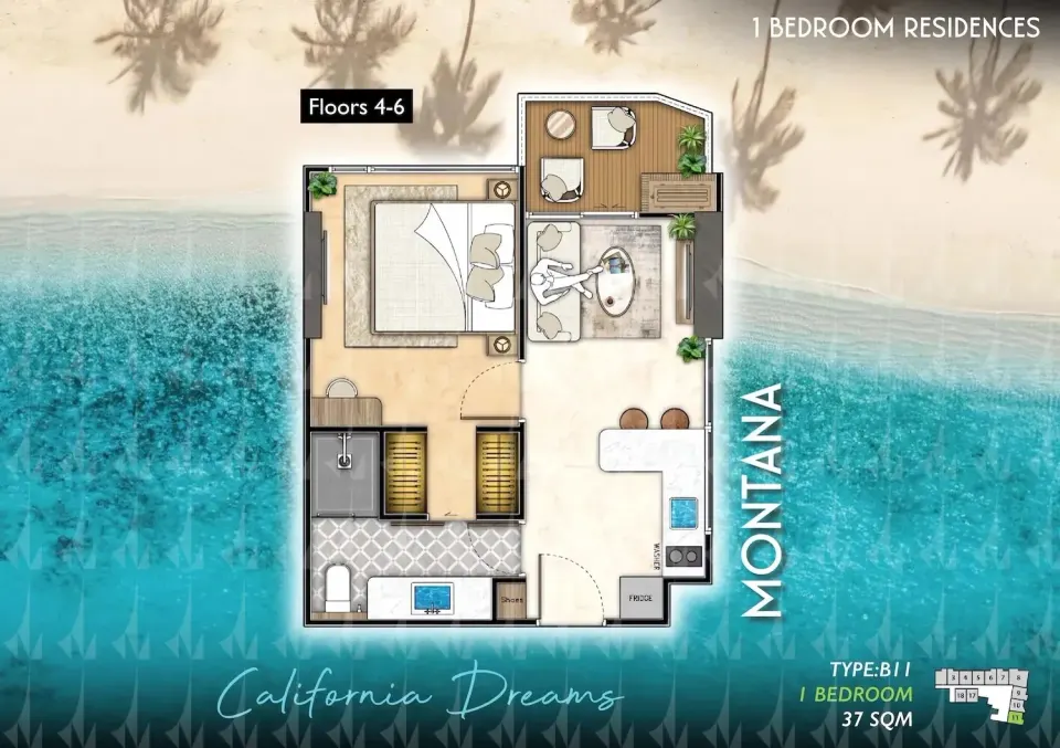 Квартира с 1 спальней в The Riviera Santa Monica, Джомтьен