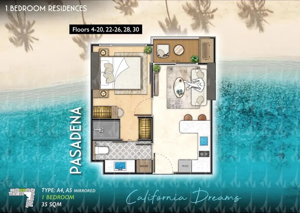 Квартира с 1 спальней в The Riviera Santa Monica, Джомтьен