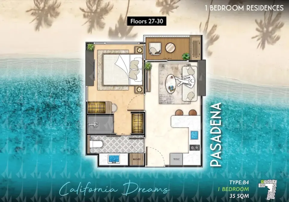Квартира с 1 спальней в The Riviera Santa Monica, Джомтьен