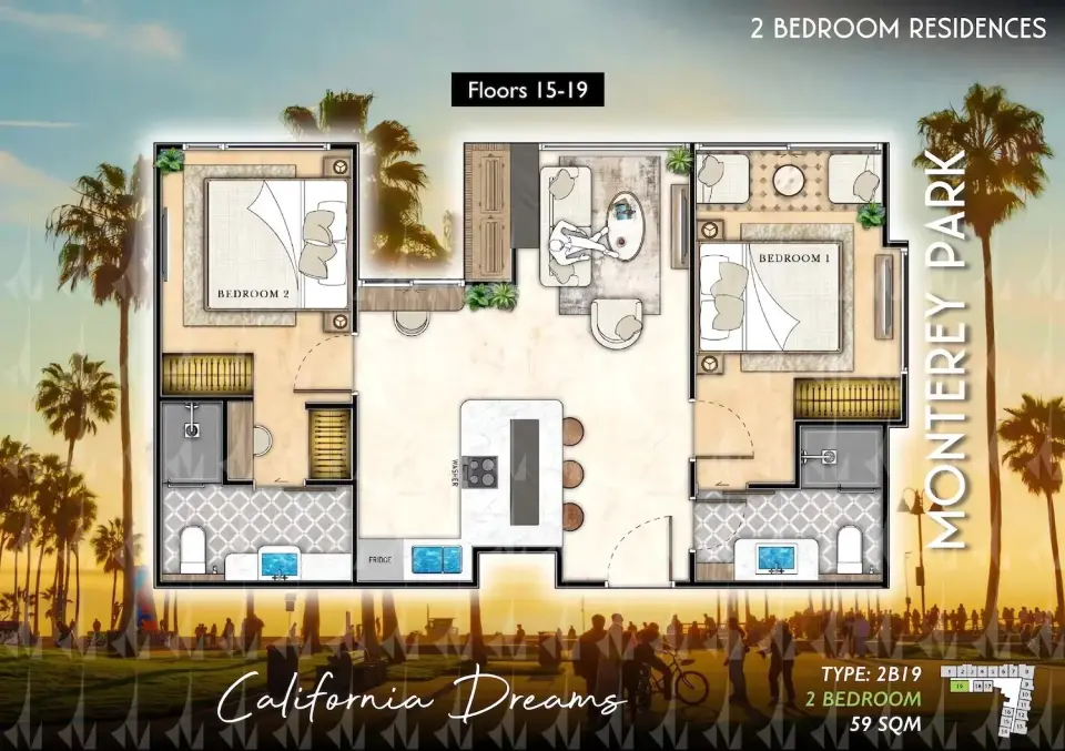 Квартира с 2 спальнями в The Riviera Santa Monica, Джомтьен