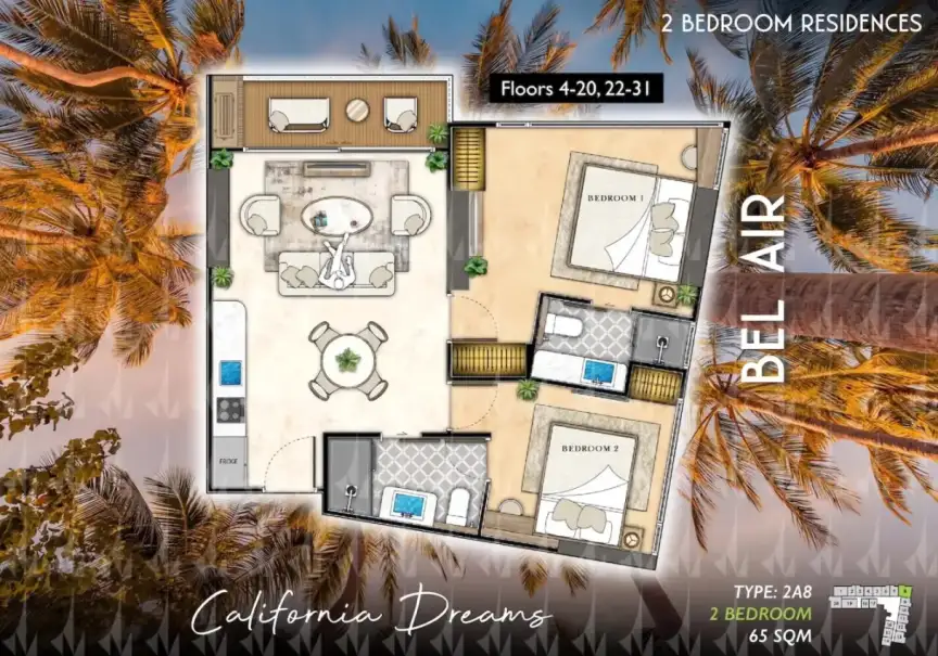 Квартира с 2 спальнями в The Riviera Santa Monica, Джомтьен