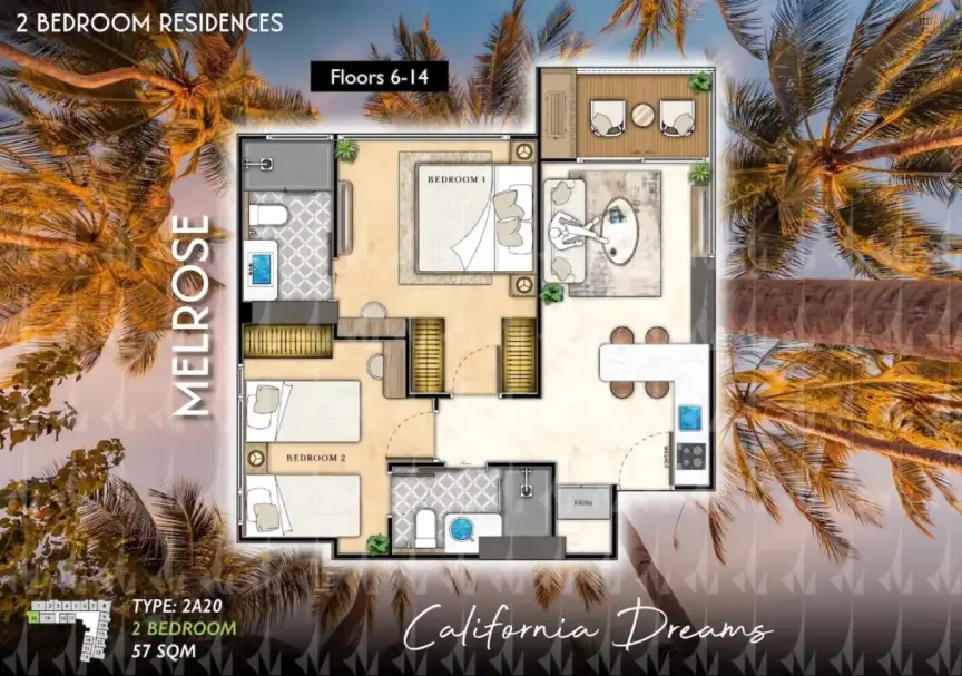 Квартира с 2 спальнями в The Riviera Santa Monica, Джомтьен