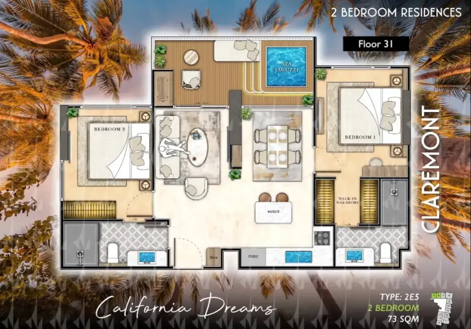 Квартира с 2 спальнями в The Riviera Santa Monica, Джомтьен