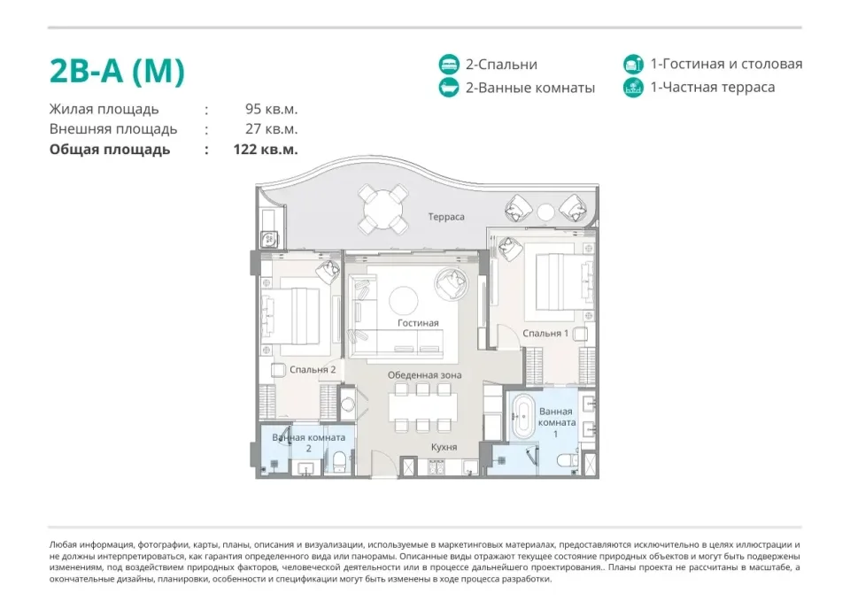 Квартира с 2 спальнями и террасой в Bellaguna Lake Residences Lotus на Пхукете, Пхукет