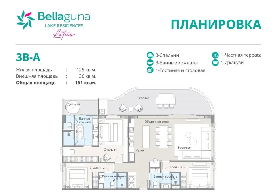 3-Bedroom Condo with Terrace at Bellaguna Lake Residences Lotus in Phuket, Phuket