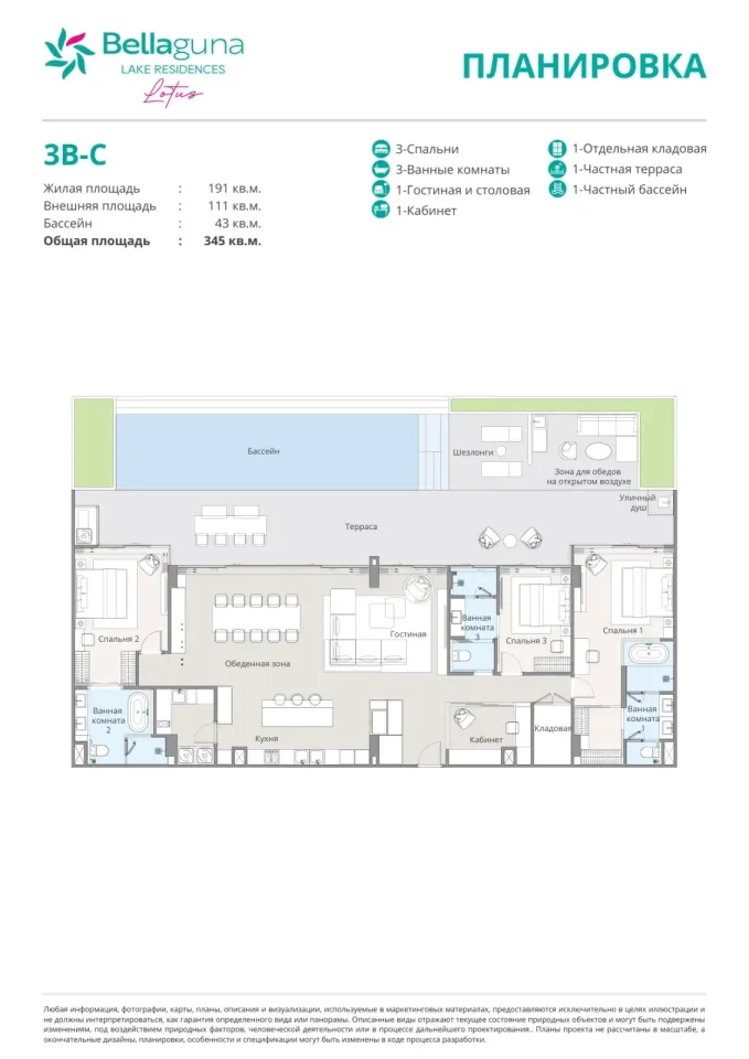 3-Bedroom Condo with Terrace at Bellaguna Lake Residences Lotus in Phuket, Phuket