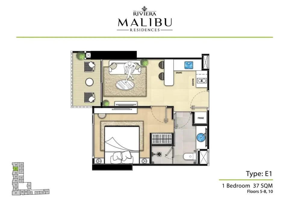 1-Bedroom Condo at The Riviera Malibu Condos on Pratumnak, Pattaya, Pattaya