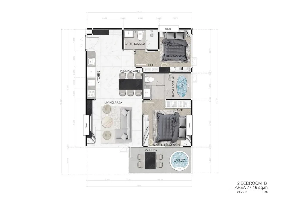 2-Bedroom Condo with Sea View at Sea Spire Jomtien Beachfront Condos in Pattaya, Pattaya