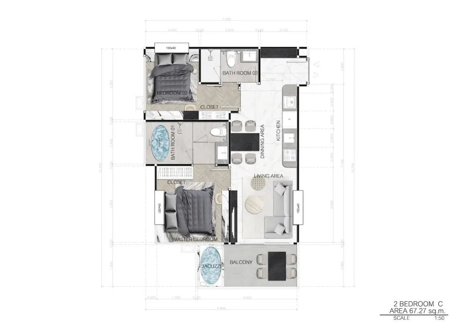 2-Bedroom Condo with Sea View at Sea Spire Jomtien Beachfront Condos in Pattaya, Pattaya