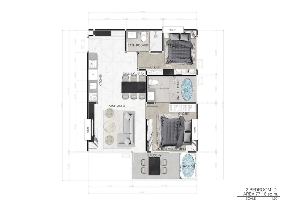2-Bedroom Condo with Sea View at Sea Spire Jomtien Beachfront Condos in Pattaya, Pattaya