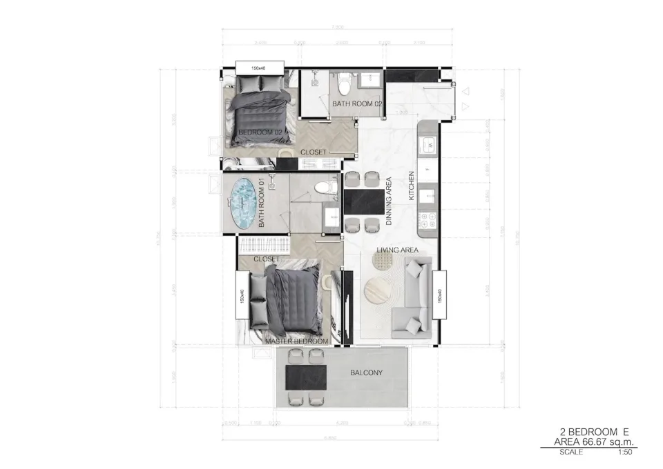2-Bedroom Condo with Sea View at Sea Spire Jomtien Beachfront Condos in Pattaya, Pattaya