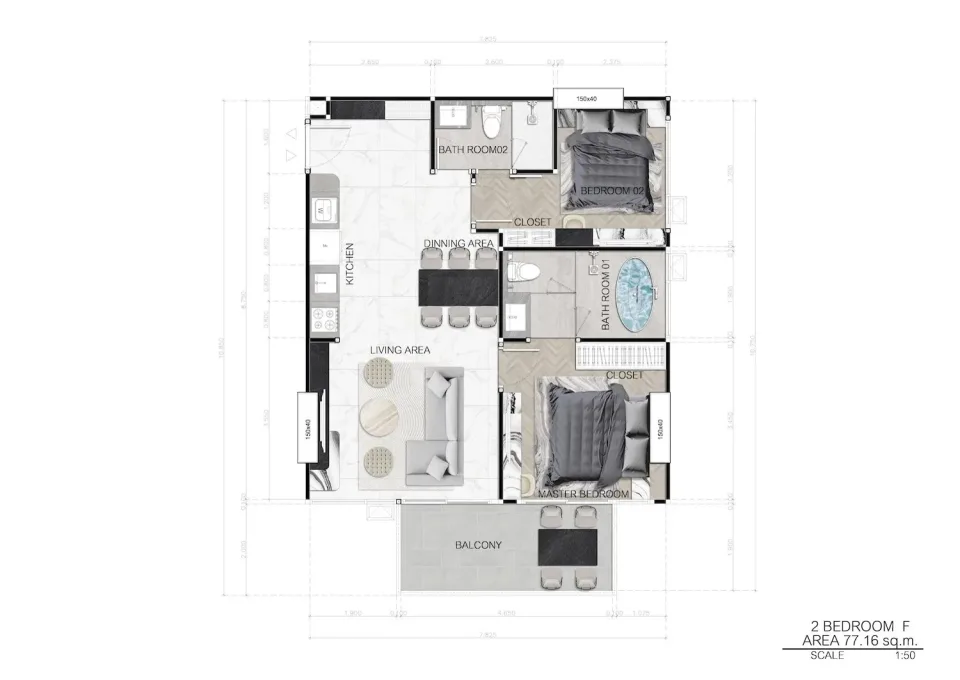2-Bedroom Condo with Sea View at Sea Spire Jomtien Beachfront Condos in Pattaya, Pattaya
