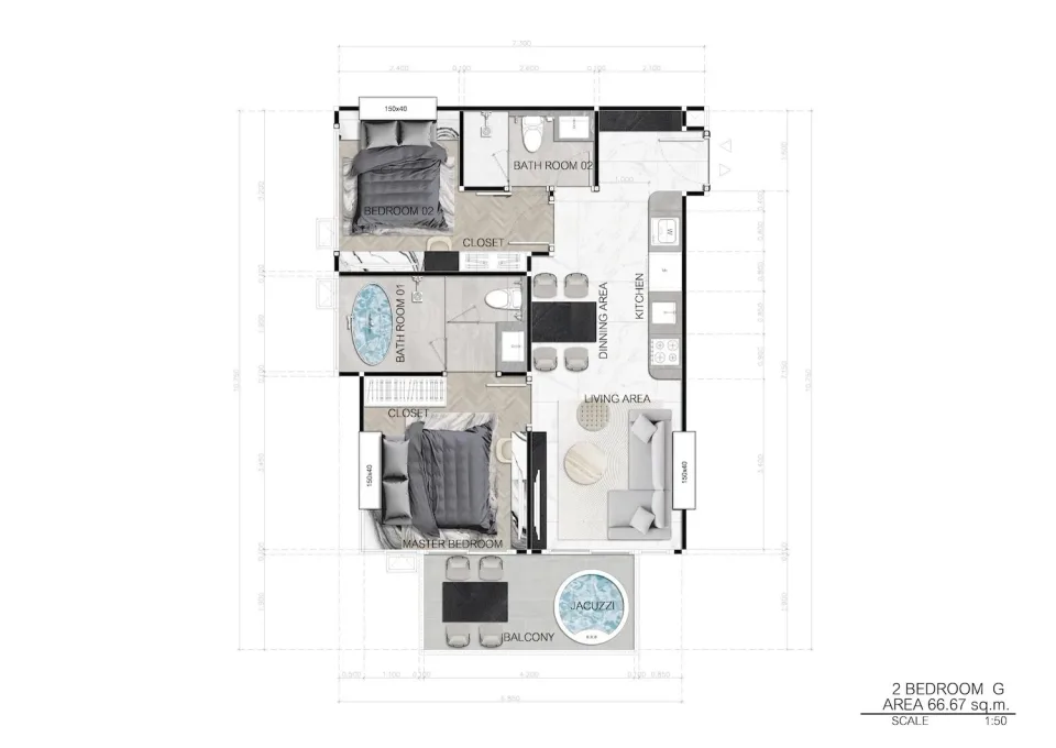 2-Bedroom Condo with Sea View at Sea Spire Jomtien Beachfront Condos in Pattaya, Pattaya