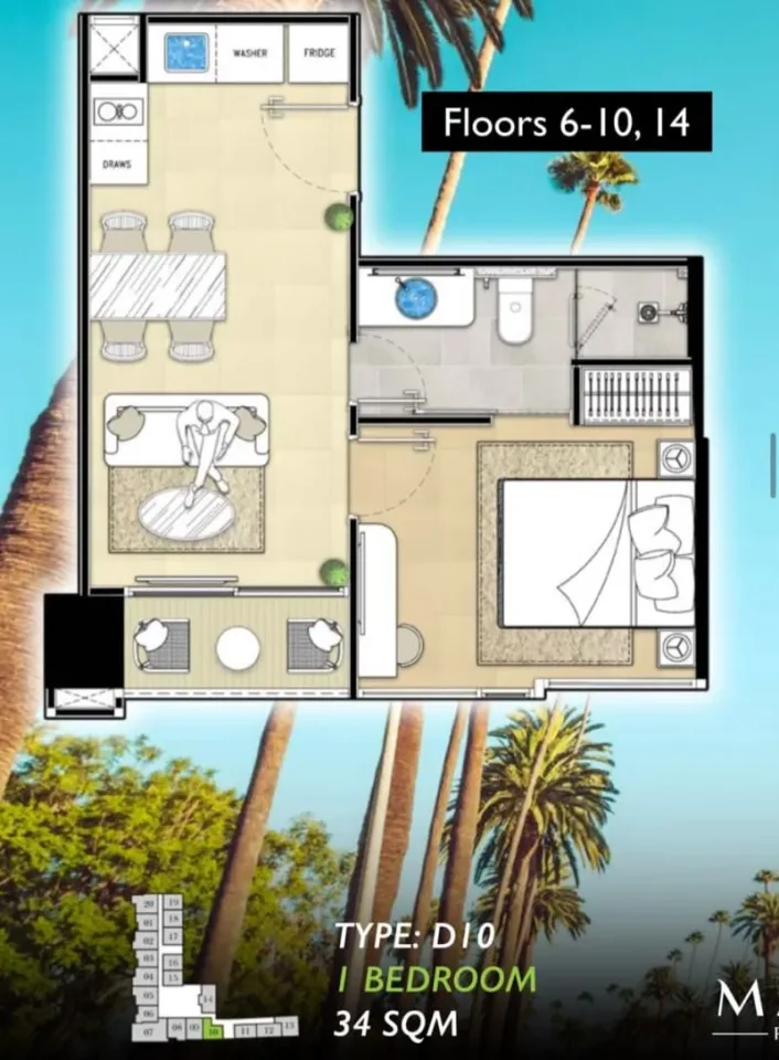 Квартира с 1 спальней в The Riviera Malibu, Паттайя