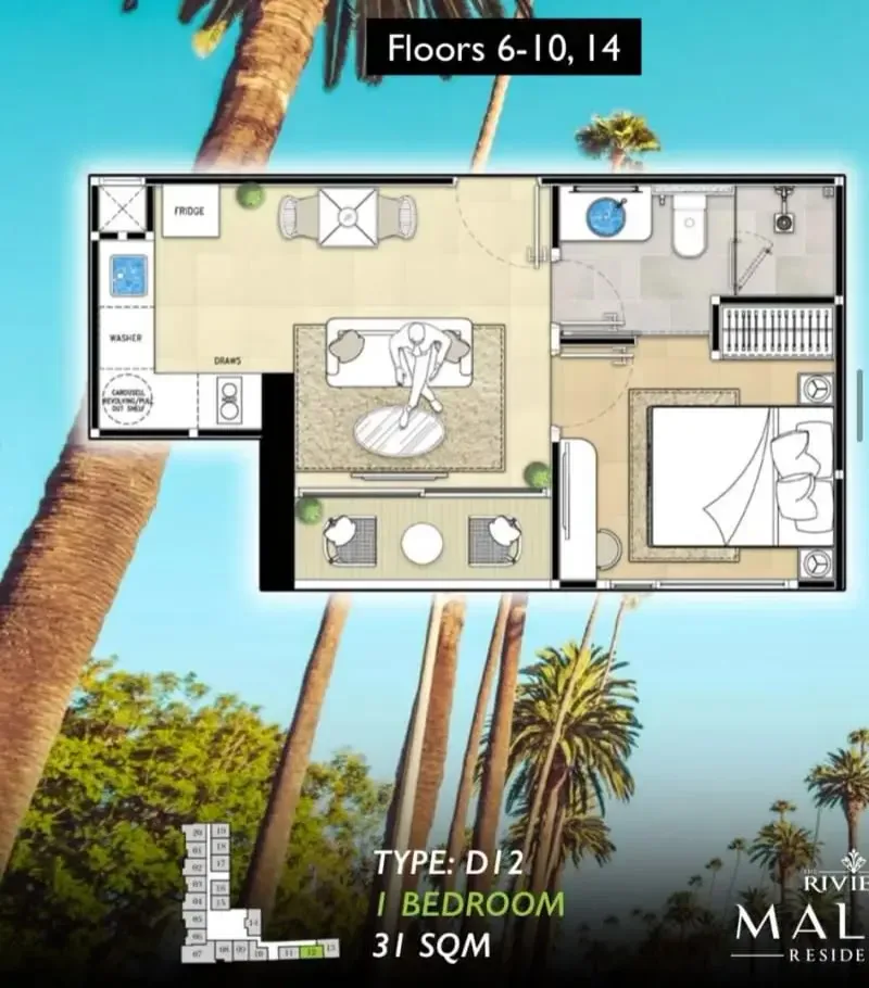 Квартира с 1 спальней и видом на город в The Riviera Malibu, Паттайя