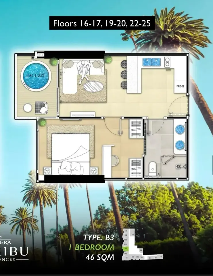 1-Bedroom Condo with Sea View at The Riviera Malibu Condos on Pratumnak, Pattaya, Pattaya