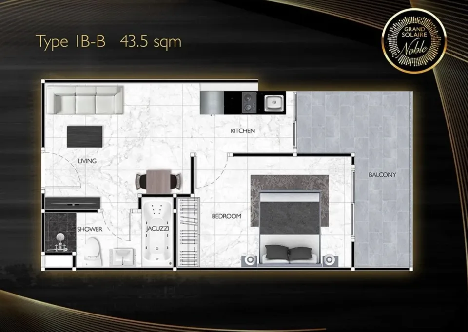 Квартира с 1 спальней и видом на море в Grand Solaire Noble, Паттайя