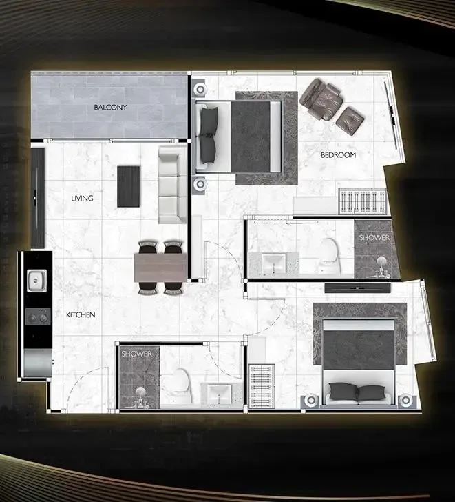 Квартира с 2 спальнями и видом на море в Grand Solaire Noble, Паттайя