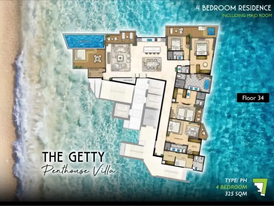 Квартира с 4 спальнями и видом на море в The Riviera Santa Monica, Джомтьен