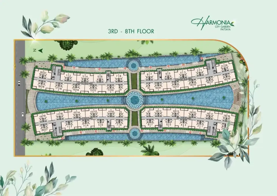 Квартира с 1 спальней и видом на бассейн в Harmonia City Garden, Паттайя