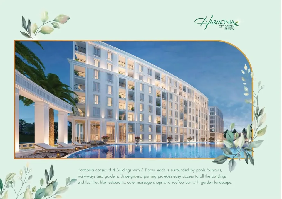 Квартира с 1 спальней и видом на бассейн в Harmonia City Garden, Паттайя