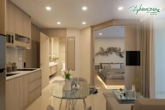 Квартира с 1 спальней и видом на бассейн в Harmonia City Garden, Паттайя