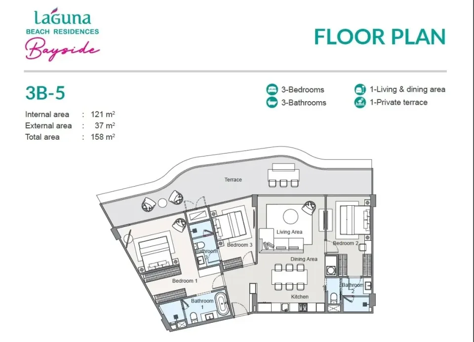 3-Bedroom Condo with Sea View at Laguna Beach Residences Bayside, Phuket