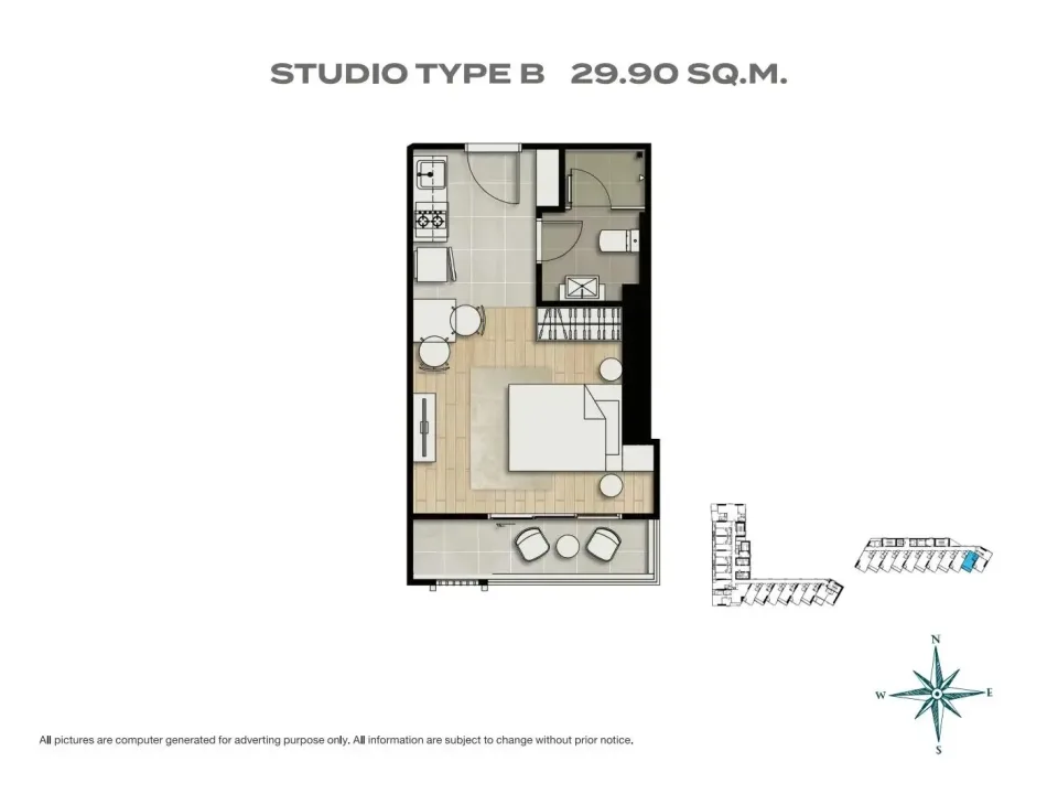 Студия с видом на море в SKYPARK Lucean Jomtien Pattaya, Джомтьен