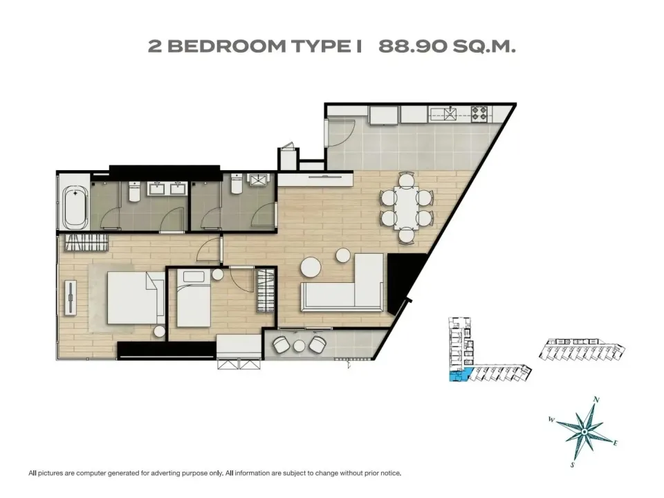 Квартира с 2 спальнями и видом на море в SKYPARK Lucean Jomtien Pattaya, Джомтьен