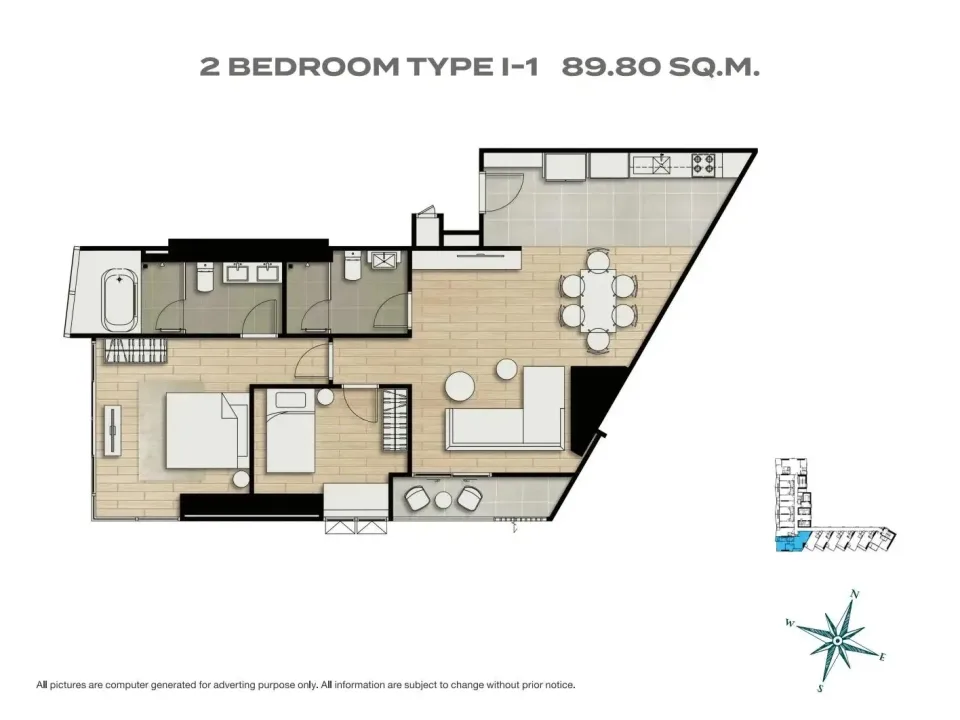 Квартира с 2 спальнями и видом на море в SKYPARK Lucean Jomtien Pattaya, Джомтьен