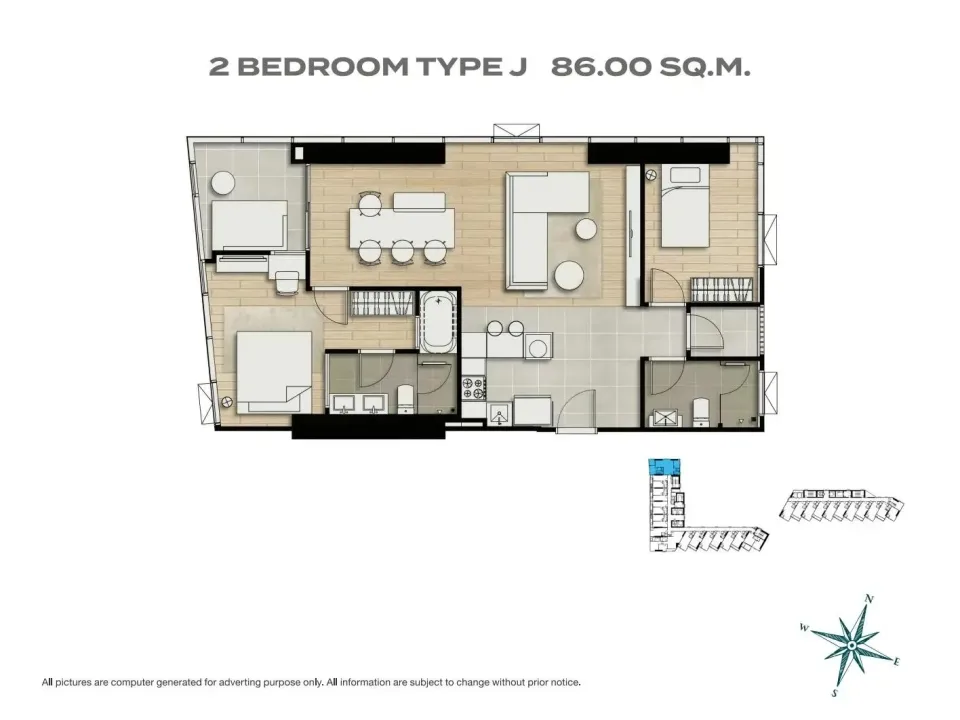 Квартира с 2 спальнями и видом на море в SKYPARK Lucean Jomtien Pattaya, Джомтьен