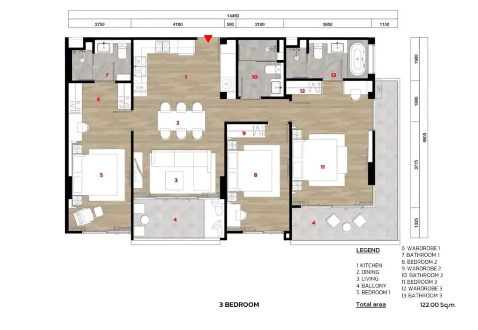 Квартира с 3 спальнями и видом на бассейн в The Ozone Oasis Condominium, Пхукет