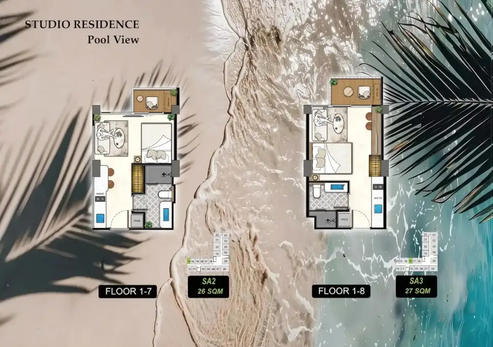 Студия с видом на бассейн в The Riviera Beverly Hills Residences, Джомтьен