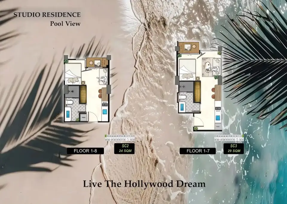 Студия с видом на бассейн в The Riviera Beverly Hills Residences, Джомтьен