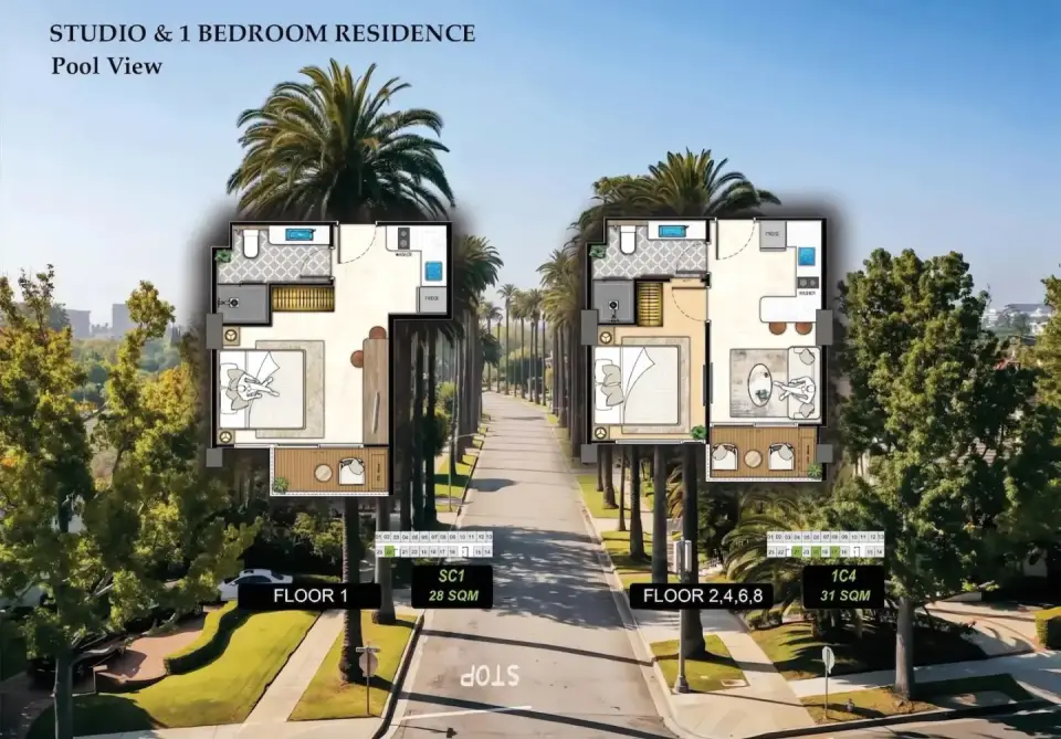 Студия с видом на бассейн в The Riviera Beverly Hills Residences, Джомтьен