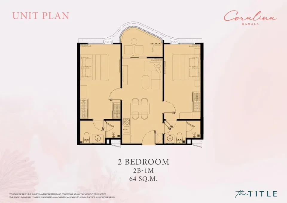 Квартира с 2 спальнями и видом на бассейн в The Title Coralina Kamala, Камала