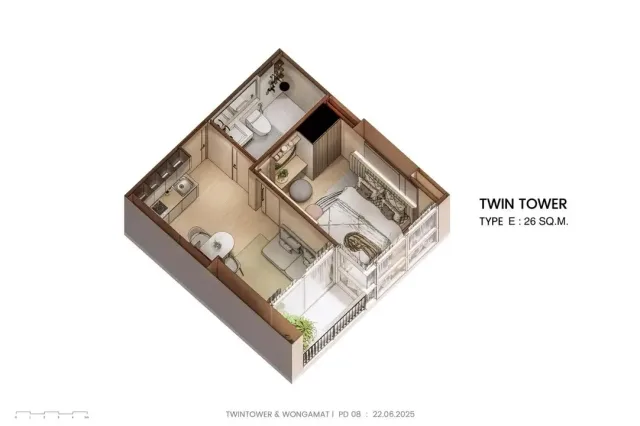 1-Bedroom Condo with Sea View at The Twin Tower Jomtien Pattaya, Jomtien