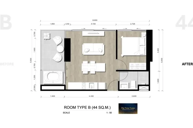Квартира с 1 спальней и видом на море в The Twin Tower Jomtien в Паттайе, Джомтьен