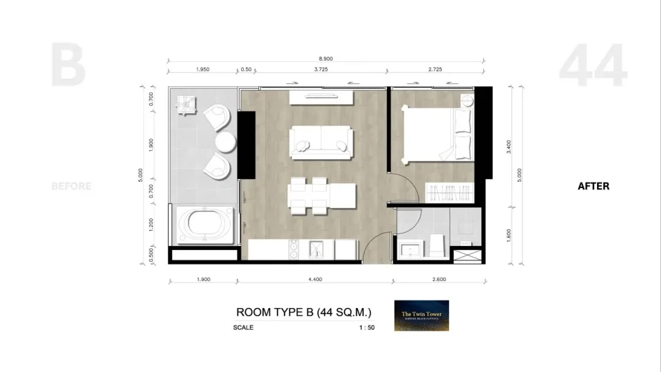 1-Bedroom Condo with Sea View at The Twin Tower Jomtien Pattaya, Jomtien