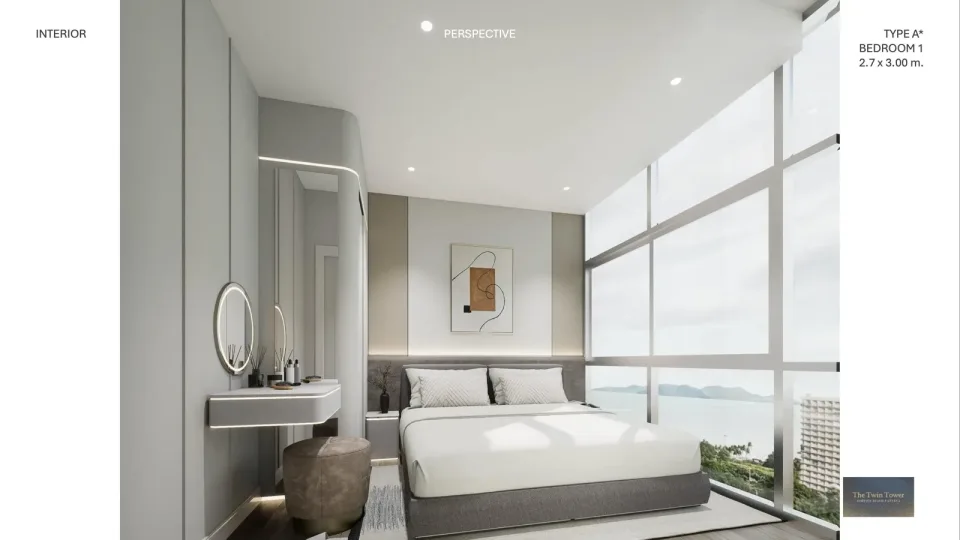 1-Bedroom Condo with Sea View at The Twin Tower Jomtien Pattaya, Jomtien