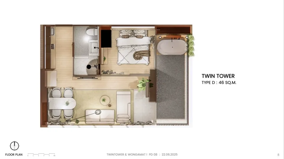 1-Bedroom Condo with Sea View at The Twin Tower Jomtien Pattaya, Jomtien