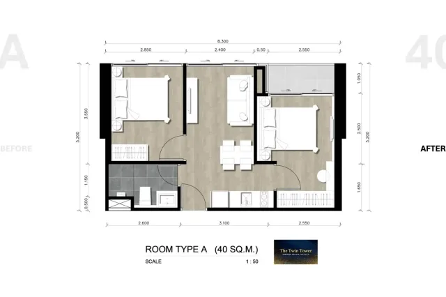2-Bedroom Condo with Sea View at The Twin Tower Jomtien Pattaya, Jomtien