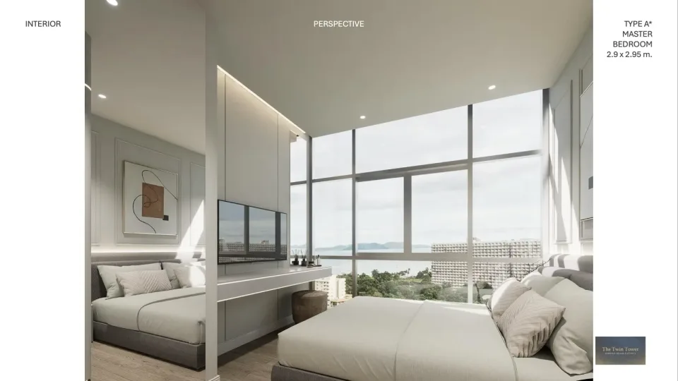 Квартира с 2 спальнями и видом на море в The Twin Tower Jomtien в Паттайе, Джомтьен