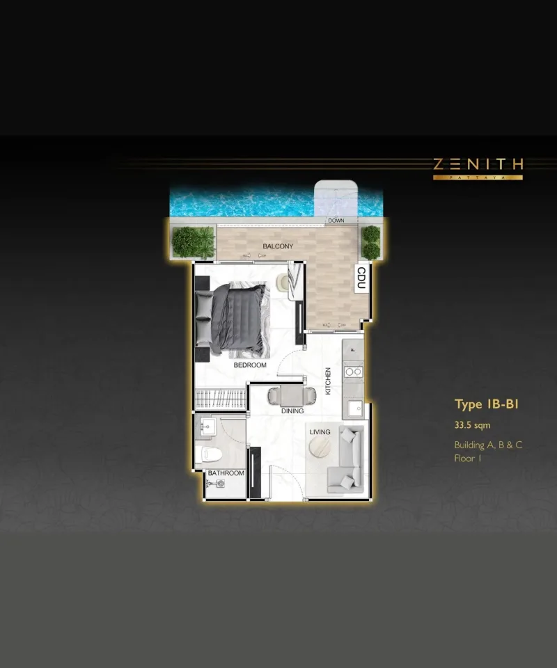 1-Bedroom Condo with Pool View at Zenith Pattaya, Pattaya